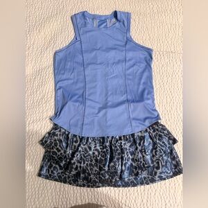 Lucky in Love Blue and Black Leopard Skirt and matching top sz medium.